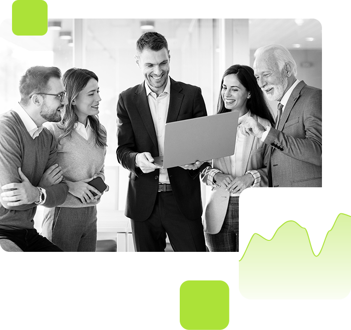 Business meeting with chart overlay