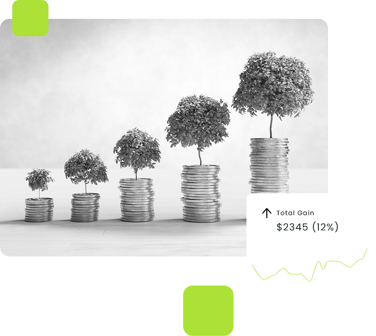 Sustainable Financial Growth Through Smart Investments Stacked coins and trees symbolizing investment growth over time