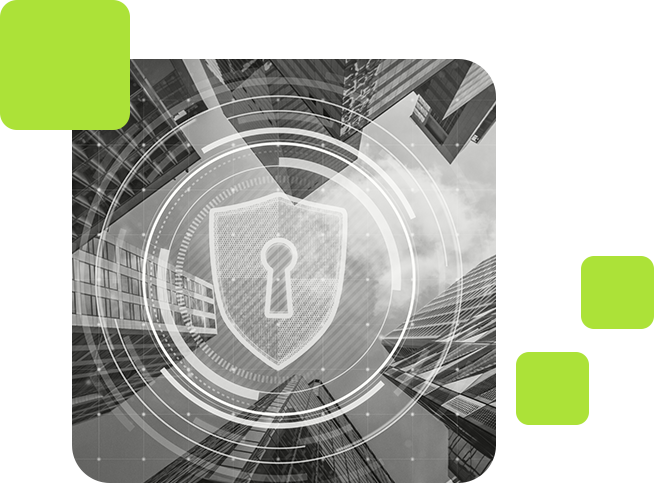 Enterprise-Grade Security: Protecting Your Trading Environment Digital lock icon over skyscrapers symbolizing cybersecurity and data protection in a corporate trading infrastructure.