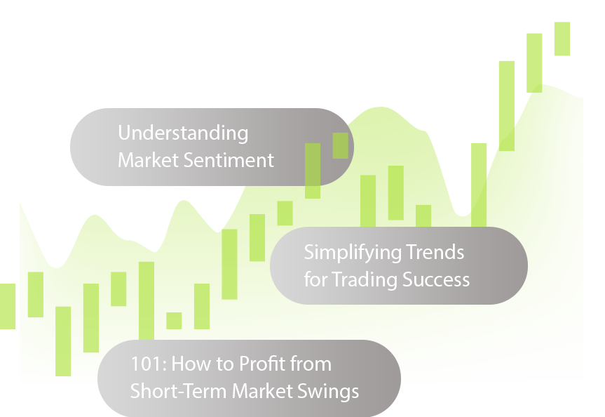 Visual Breakdown of Key Trading Topics: Sentiment, Trends, and Swing Strategies Illustration of Trading Concepts – Market Sentiment, Trend Analysis, and Short-Term Swings