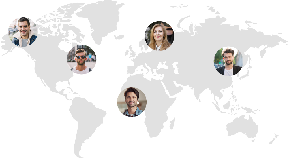 World map with profile photos indicating global users